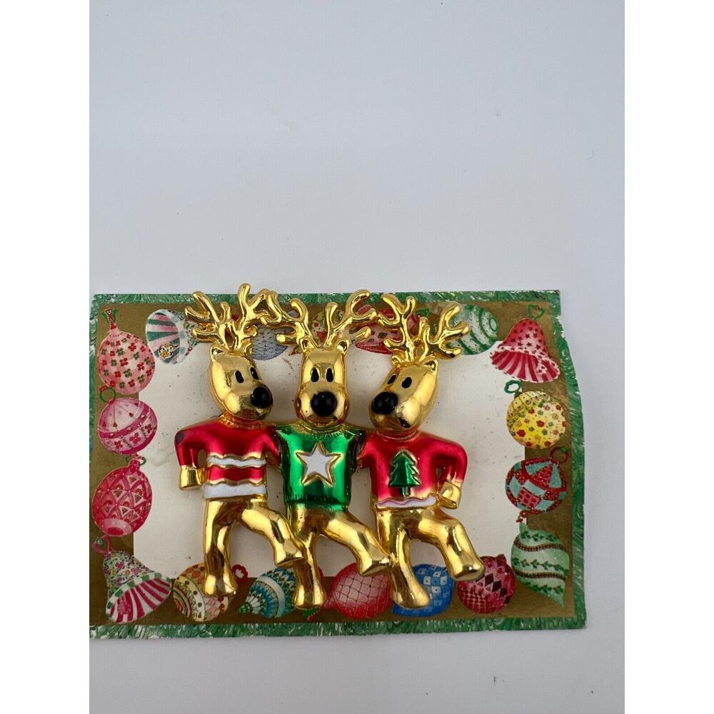 Gaspar Women's Jewelry Gold-Tone & Enamel Christmas Dancing Reindeer Brooch Pin